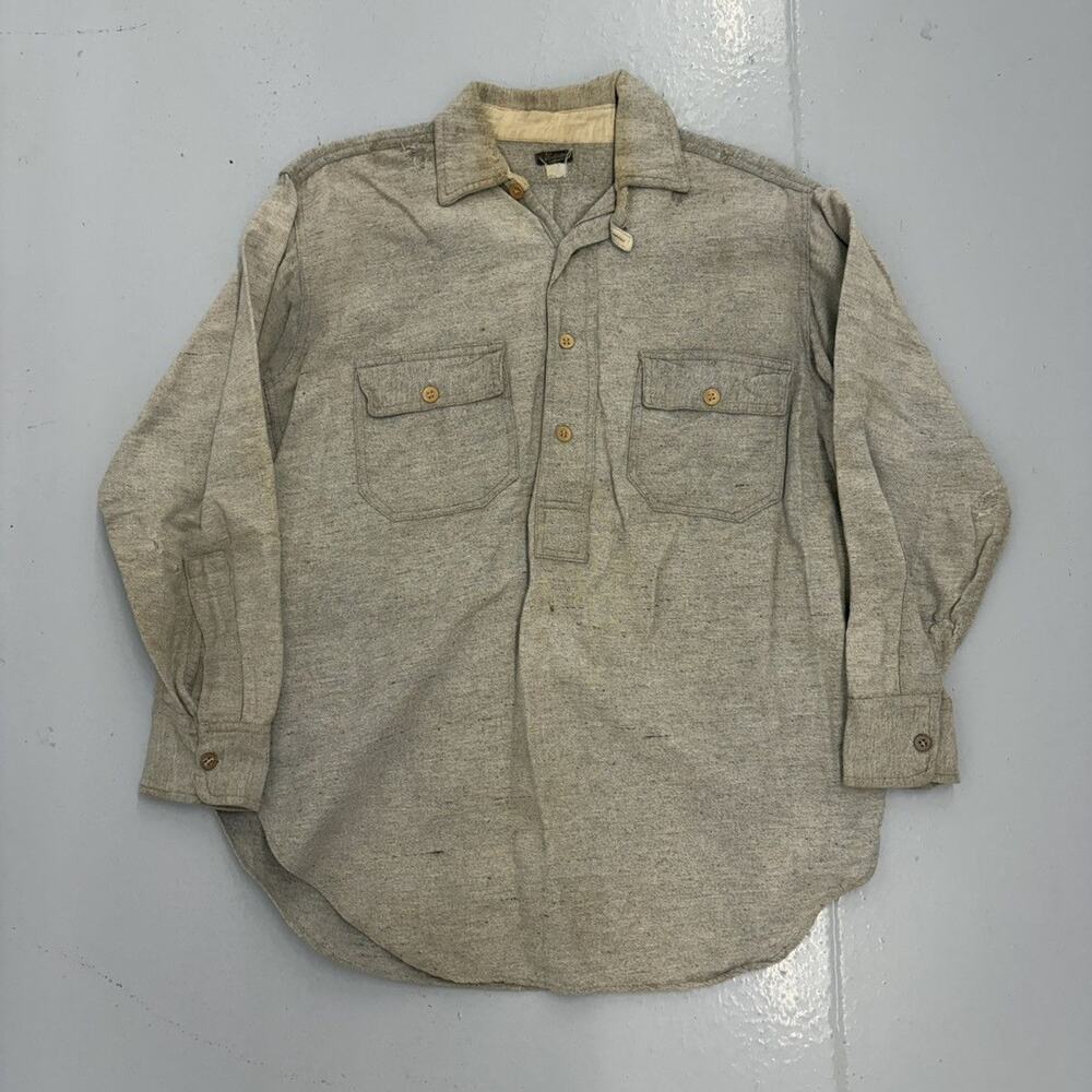 Vintage 40s Learsdale Grey Wool Chinstrap Work Shirt